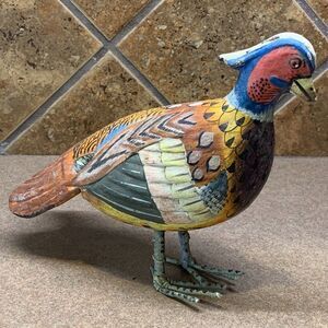 Vintage Hand Carved Painted Wooden Ring Necked Pheasant Figurine 7" Folkart